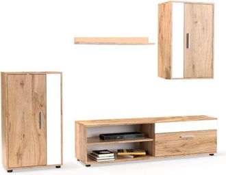 Home Heavenly Home Heavenly - Mueble Sal&oacute;n Modular Bosco, Conjunto Completo De Estilo N&oacute;rdico Minimalista. Color: Roble Krenata - Blanco