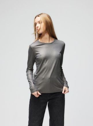 Majestic Filatures Lyocell Cotton Metallic Long Sleeve Crewneck in Carbone at Nordstrom, Size 4