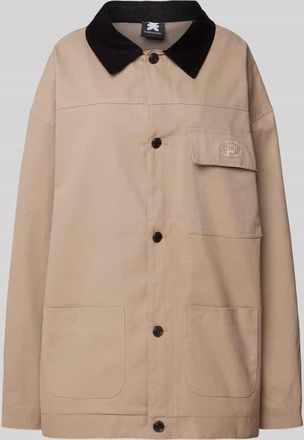 Karo Kauer Hemdjacke mit Label-Stitching in Sand, Gr&ouml;&szlig;e XL