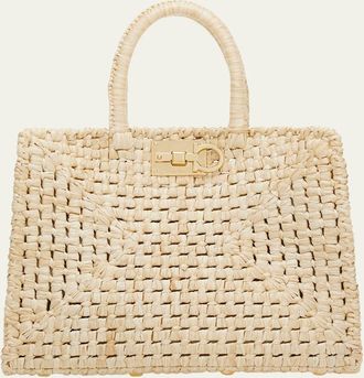 Ferragamo The Studio Raffia Basket Top-Handle Bag
