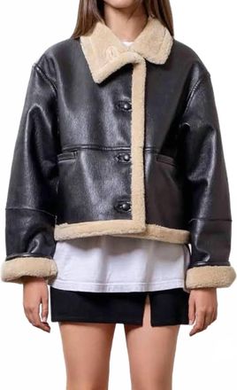 Moon River Shearling Button Jacket In Black