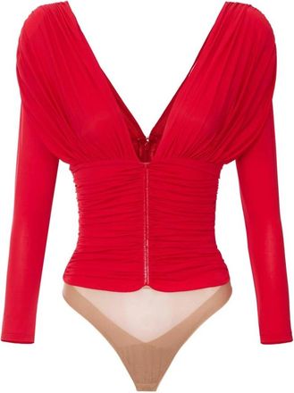 Elisabetta Franchi Lichtgewicht Cr&ecirc;pe Jersey Bodysuit - Dames - Bodies - Rood - XL - Tops