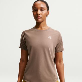 Nike Womens Nike ACG Dri-FIT Short-Sleeve Trail Running Top in Brown | IO9650-214