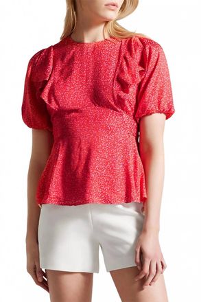 Ted Baker Devona Ruffle Trim Peplum Hem Blouse In Fuchsia Multi