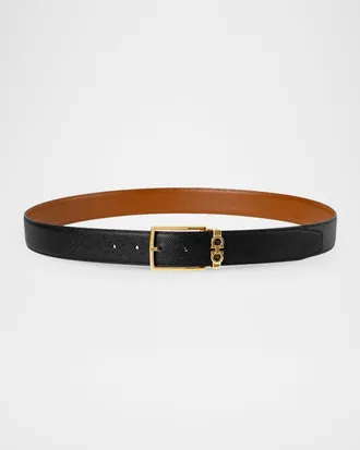 Ferragamo Men & apos;s Reversible Hammered Calfskin Gancini-Loop Belt