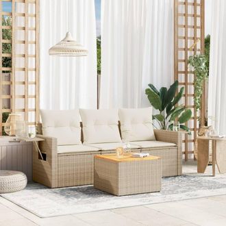 vidaXL Juego De Sof&aacute;s Jard&iacute;n Con Cojines 4 Pzas Rat&aacute;n Sint&eacute;tico Beige Vidaxl