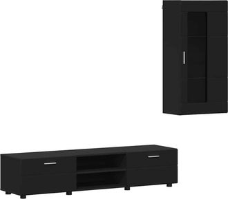 vidaXL Conjunto De Mueble De Tv Con Caj&oacute;n Negro Madera De Ingenier&iacute;a Vidaxl