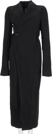 Rick Owens Black Wrap-Style Structured Virgin Wool Coat