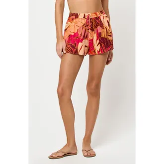 L*Space Rio Linen Cover-Up Drawstring Shorts in Leaf It To Me at Nordstrom, Size X-Large