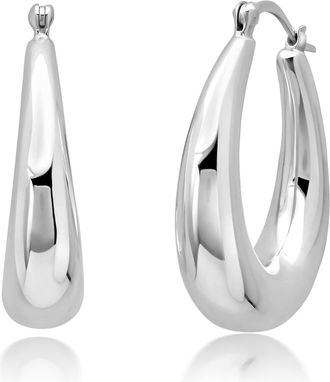 MAX + STONE 925 Sterling Silver Chunky Oval Hoop Earrings