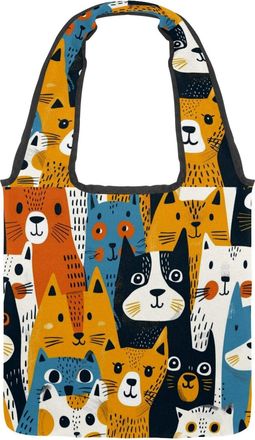 Generic Abstract Cat Print Reversible Canvas Shoulder Tote - Double-Sided Print, 12oz Cotton, 27cm Drop, Fold-Flat Bag for Travel, Shopping, Street Outings
