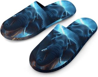 Generic African Elephant Braving Thunders Cotton Slippers for Men Memory Foam House Slippers Soft Anti-skid Sole Indoor Outdoor Shoes