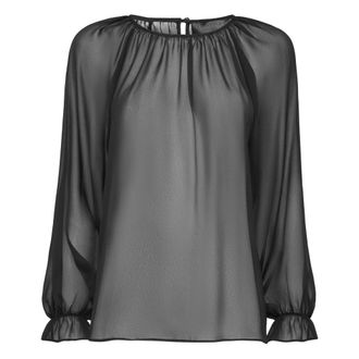Philipp Plein Overhemden, Dames, Zwart, XS, Chiffon, Zijden chiffon blouse met ronde hals