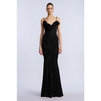 BCBGeneration Ruffle Velvet Gown in Black at Nordstrom, Size 14