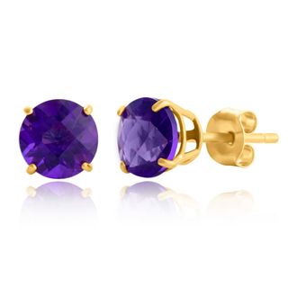 MAX + STONE 10k Yellow or White Gold 6mm Round Checkerboard Cut Gemstone Stud Earrings