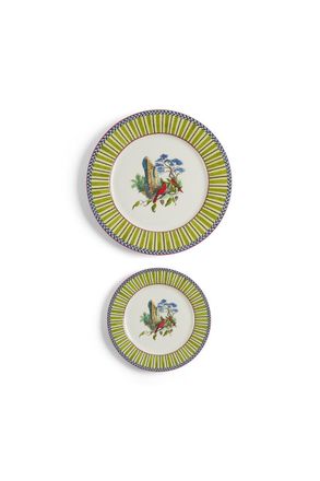 Lisa Corti Porcelain Set Plate of 2 Jungle Parrot Green