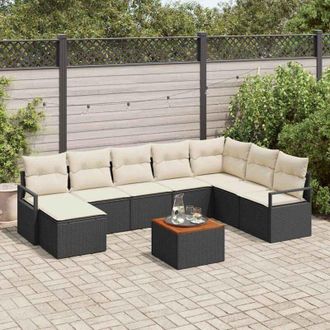 vidaXL Vidaxl - Conjunto De Sof&aacute; De Jard&iacute;n 9 Pcs Negro, Blanco