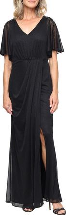 S.L. Fashions Beaded Glitter Mesh Gown in Black at Nordstrom, Size 16