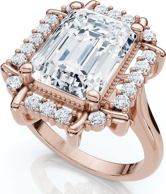 Pompeii3 4 1/4 Ct Emerald Moissanite & Diamond Engagement Ring White Yellow or Rose Gold