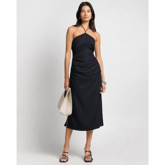 Onia Air Linen Ruched Halter Dress in Black at Nordstrom, Size 14