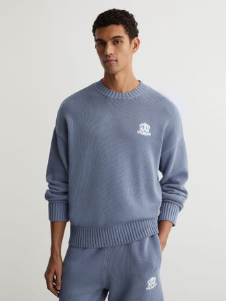 Reiss Powder Blue Monogram-embroidered Relaxed Jumper, Xxl