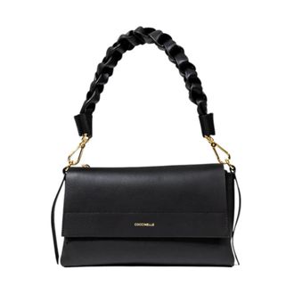 Coccinelle Zwarte Leren Schoudertas met Zakken - Dames - Handtassen - Zwart - ONE Size - Leer - Tassen