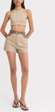 Matthew Bruch High-Waist Combo Hot Short In Taupe Denim