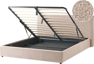 Beliani Cama matrimonial de tejido beige 180x200