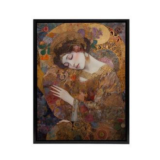 Artery8 Asleep Klimt Inspired Woman Portrait Framed Canvas Wall Art Print | Size: W24 x H32