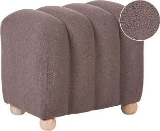 Beliani Pouf Moderno A Coste In Tessuto Boucl&eacute; Teddy, Imbottito Con Gambe In Legno Marrone Idyllwild