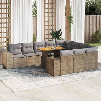 vidaXL Set Sof&aacute;s Jard&iacute;n Y Cojines 10 Pzas Rat&aacute;n Sint&eacute;tico Acacia Beige Vidaxl