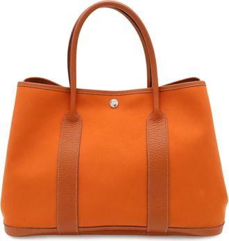 Herm&egrave;s Garden Potiron Toile Officier Buffalo Leather Handbag Tote Bag (Pre-Owned)