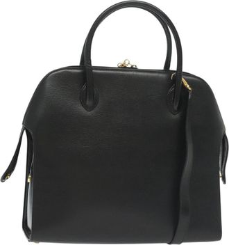 Ferragamo Convertible Dome Gancini Leather Black Leather Handbag (Pre-Owned)