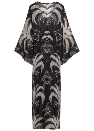 Johanna Ortiz Spiritual Healers Patterned Georgette Maxi Kaftan - Black - 6 (UK10 / S)