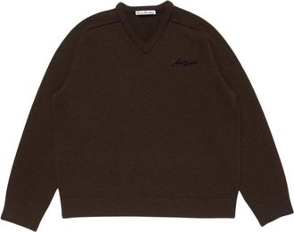 Acne Studios Donkerbruine Gebreide Trui - Heren - V-hals truien - Bruin - L - Truien & Vesten