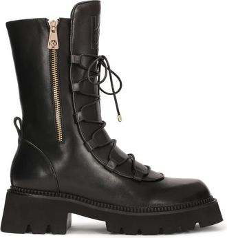 Kazar Hoge leren laarzen versierd met ritsen - Dames - Veterlaarzen - Zwart - 37 EU - Leer - Schoenen