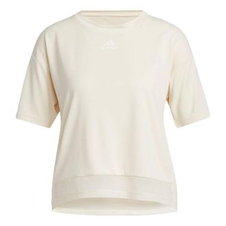 adidas (WMNS) adidas Trn T Heat.Rdy Mesh Splicing Solid Color Training Sports Short Sleeve Creamy White GR8223