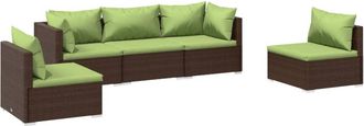vidaXL Set Muebles De Jard&iacute;n 5 Piezas Y Cojines Rat&aacute;n Sint&eacute;tico Marr&oacute;n Vidaxl
