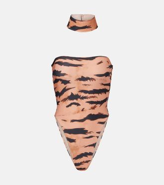 Adriana Degreas x Sabine Getty printed strapless swimsuit