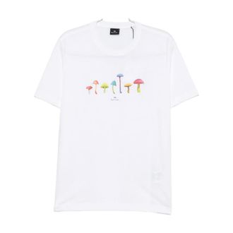 Paul Smith Tops, Heren, Wit, XL, Katoen, T-shirt met paddenstoelenprint