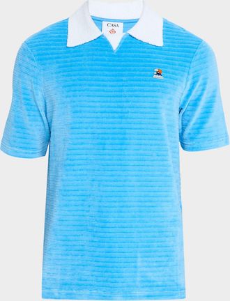 Casablanca Mens Velour Contrast-Collar Polo Shirt