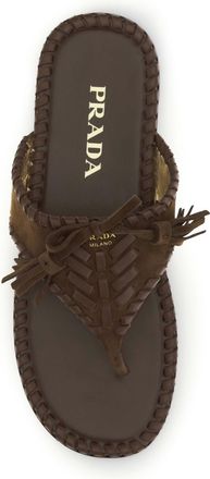 Prada Womens Thong Sandals Cacao Calf Leather