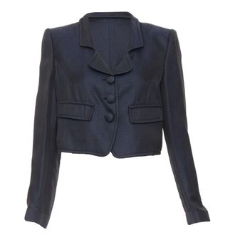 Giorgio Armani navy textured flap pockets cropped evening jacket blazer IT46 XL