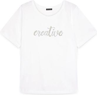 Fiorella Rubino Jersey T-shirt met geborduurd opschrift - Dames - T-shirts - Wit - XL - Katoen - Tops