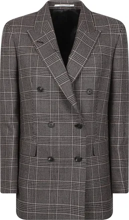 Tagliatore Jasmine Double-Breasted Tailored Plaid Wool Jacket