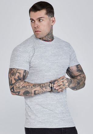 Siksilk Camiseta de punto acanalado gris claro para hombre SikSilk M