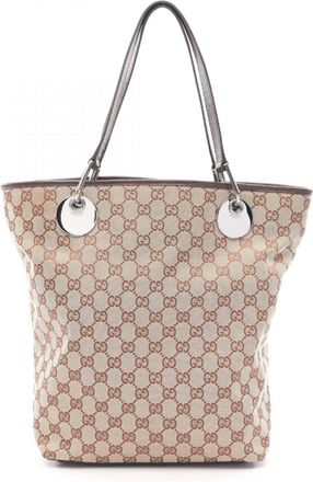Gucci Beige Brown Gg Canvas Leather Handbag Tote Bag (Pre-Owned)
