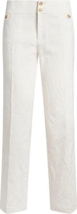 Etro Uitlopende jacquard broek van katoenmix - Dames - Straight fit broeken - Wit - S - Katoen - Broeken