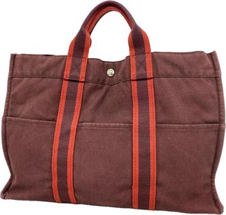 Herm&egrave;s Bordeaux Canvas Tote Bag (Pre-Owned)