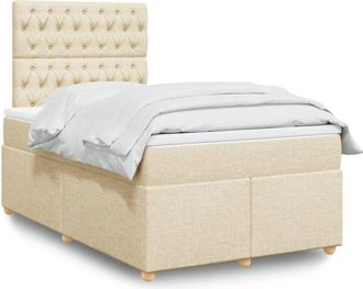 vidaXL Cama Box Spring Con Colch&oacute;n Tela Color Crema 120x200 Cm Vidaxl